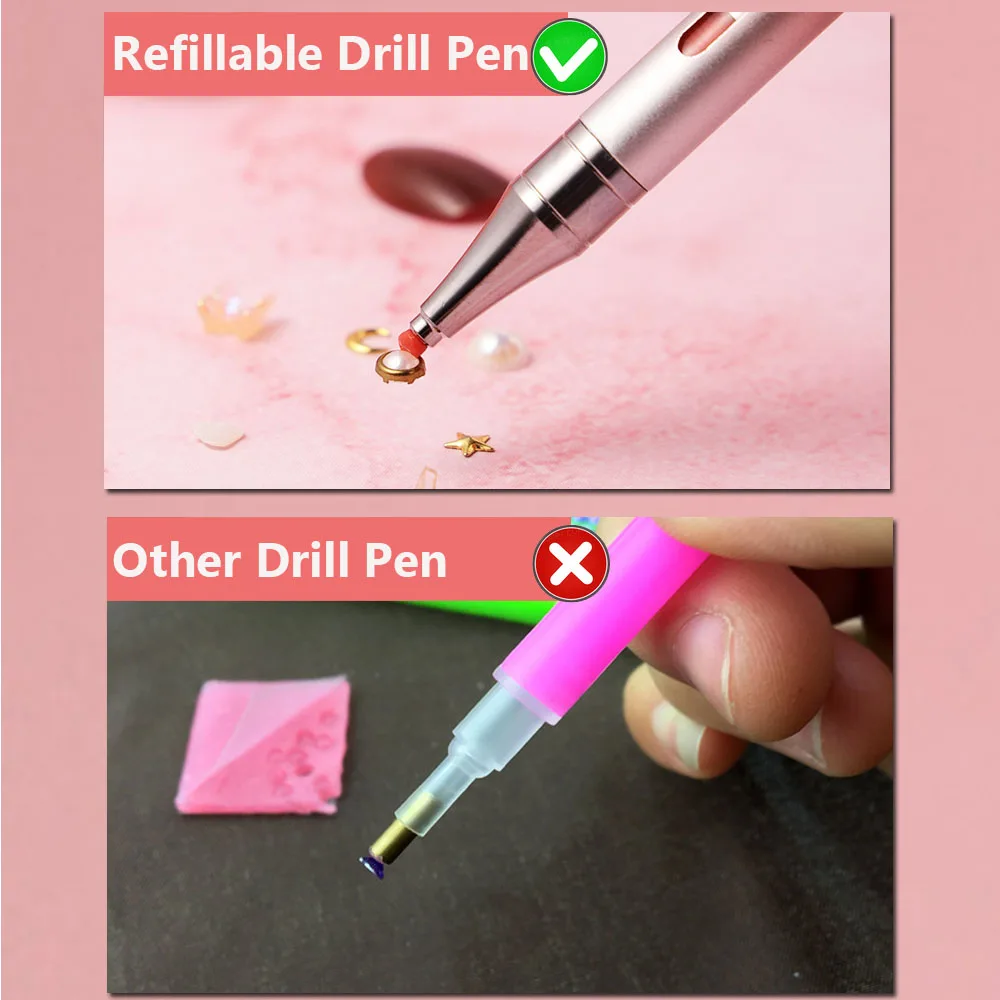 5D DIY Diamond Painting Pen Set, Refillable Wax Rotating Glue
