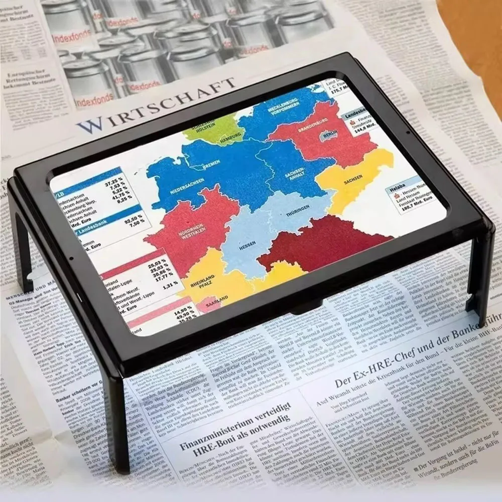 A4 3X foldable full-page desktop magnifier with LED lights for elderly low vision book reading aid