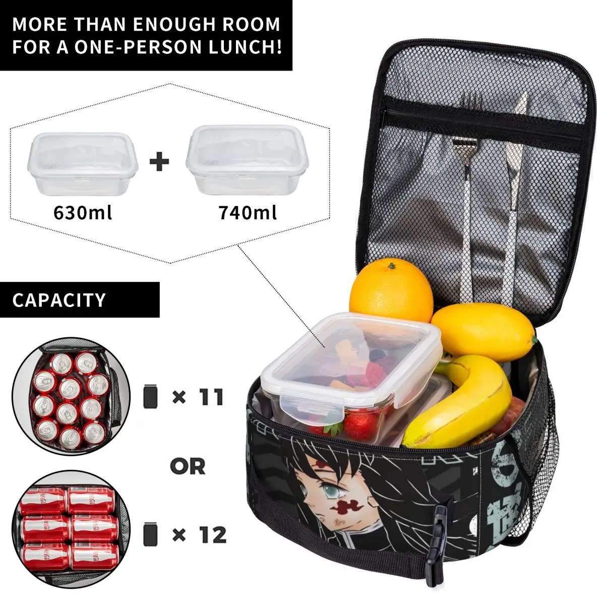 Muichiro Tokitoo Demoned Slayered Insulated Lunch Bags Thermal Meal Container Portable Tote Lunch Box Men Women School Outdoor