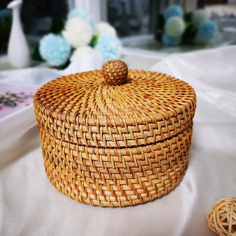 

Handmade Storage Box Woven Baskets Picnic Rattan Basket Wicker Small Woven Storage Bin Autumn Vines Handwoven Basket With Lid