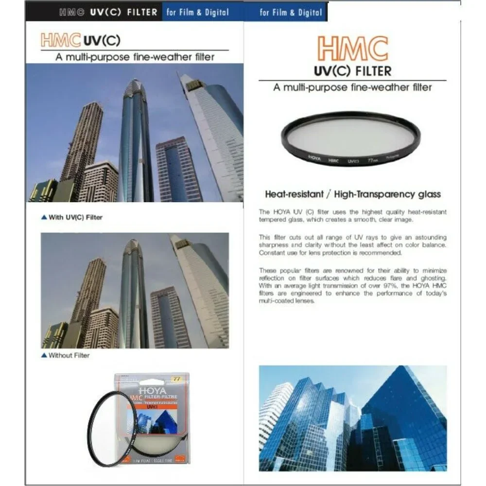 HOYA HMC UV(c) Filter 49mm 52mm 55mm 58mm 62mm 67mm 72mm 77mm 82mm Slim Frame Digital Multi Coated Anti-Glare Blue Light Filters 3