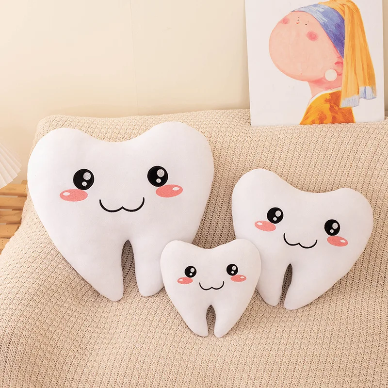 창의적이고 귀여운 시뮬레이션 치아 베개, 어린이 표현 사랑 치아 케어 봉제 장난감