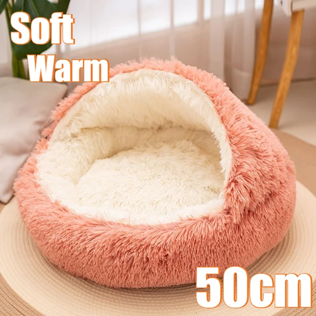 Lit pour animaux de compagnie 2 en 1 en peluche douce 50CM avec housse lit rond pour chat matelas pour chiot chaud chat chien nid de couchage grotte pour petits chiens tapis 1