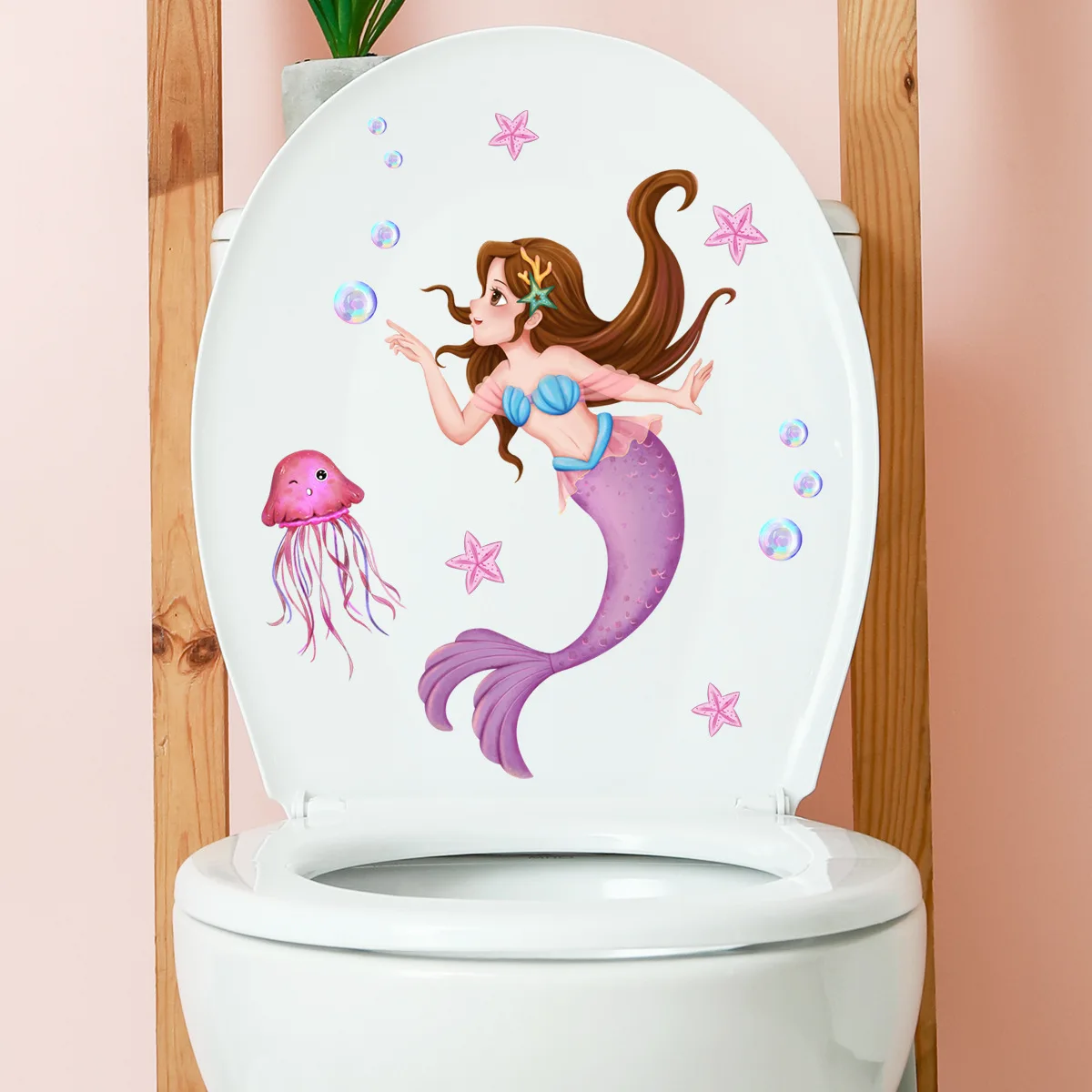 Mermaid Toilet Stickers Creative Toilet Lid Decals Bathroom Decor