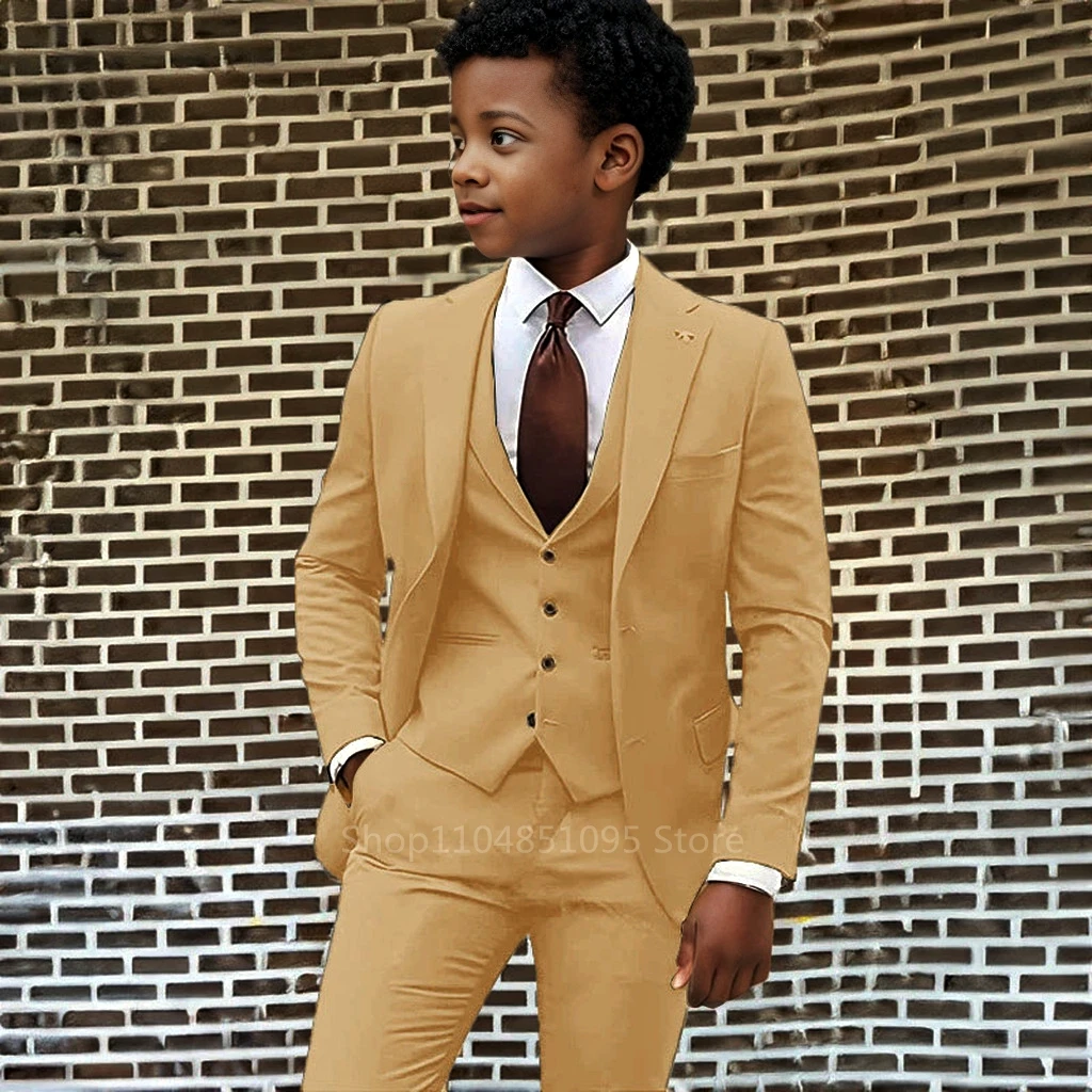 Flower Boys Suit Gray 3-piece Jacket Vest Pants Wedding Graduation Ceremony Competition Size 2-18Y Teens School Uniform Dresses