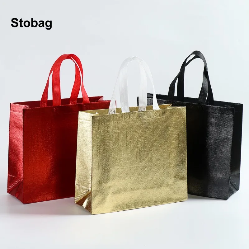 

StoBag 25pcs Wholesale Non-woven Tote Shopping Bag Fabric Portable Waterproof Storage Reusable Pouch Custom Logo(Extra Fee)