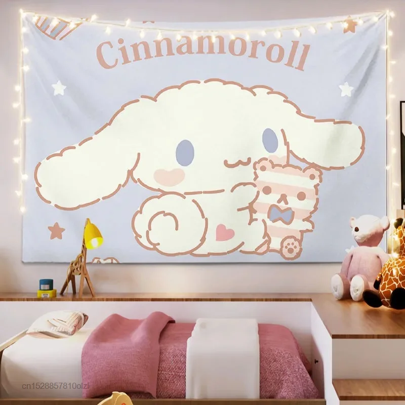 Kawaii Sanrio Hello Kitty Tapestry My Melody Cinnamoroll Kuromi Cartoon Cute Textile Wall Covering Cute Girl Living Room Decor tapestry decorations