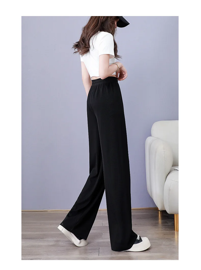 Women Pants Spring Summer Ice Silk Wide Leg Pants 2023 High Waist Loose Straight Casual Pant Female Outdoor Black Trousers
