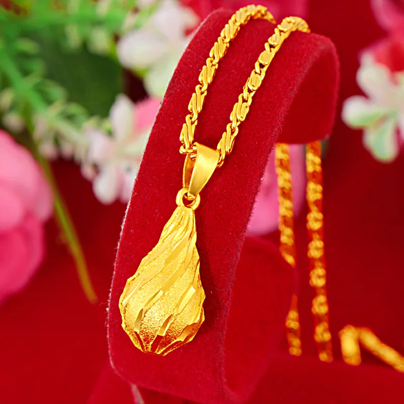 

Pure gold gold net red solid water drop pendant female gold fashion car flower pendant necklace jewelry