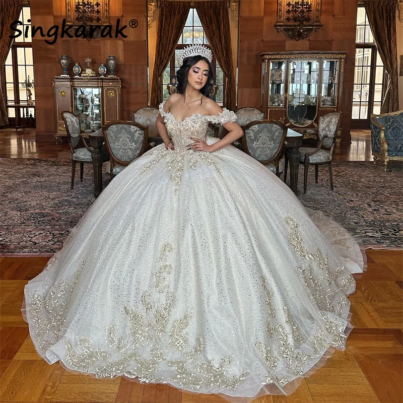 

Роскошное бальное платье принцессы, платья для Quinceanera, кружевное платье с цветочной аппликацией, милое платье 16, платья для 15 лет