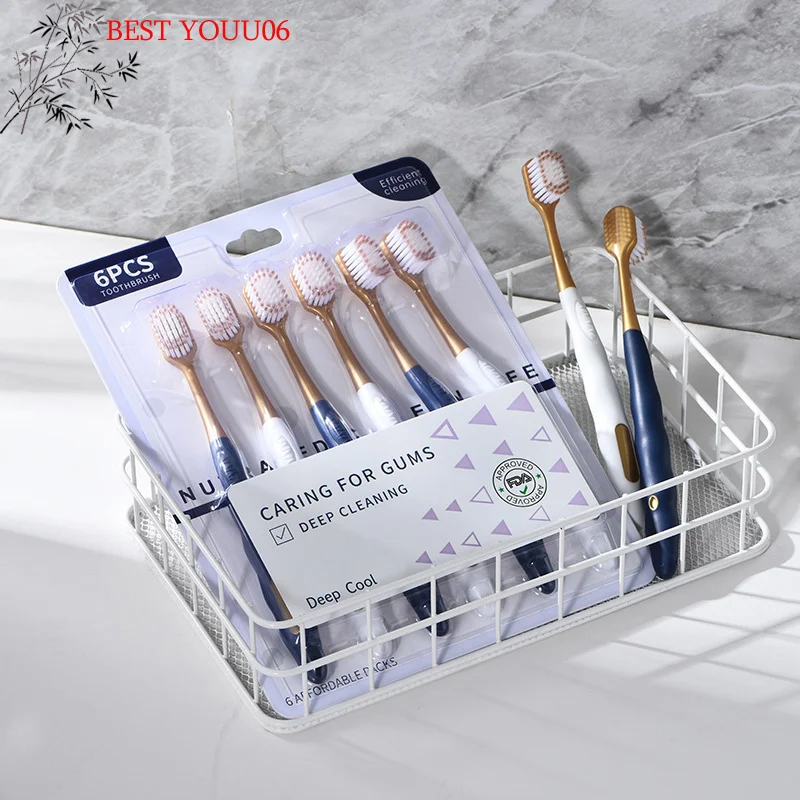 (YOUU06)6Pcs 와이드 헤드 소프트 롱 헤드 성인용 빅 헤드 칫솔 편안한 치아 슈퍼 소프트 구강 청소 브러쉬