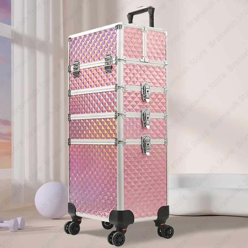Professional Beauty Makeup Train Case Travel Trolley Cosmetic Case For Nail Manicure Portable Makeup Organizer Makeup Carrier 5
