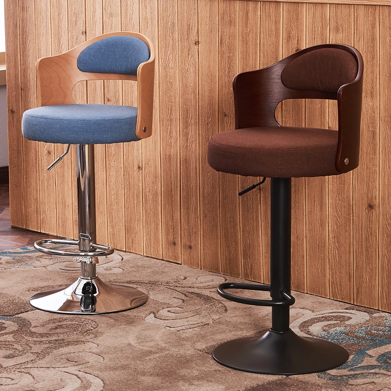 Modern Style Bar Stool Solid Wood Bar Stools Home Retro Back Lift Swivel Chair Rotary High Stool Front Desk Cashier Chair