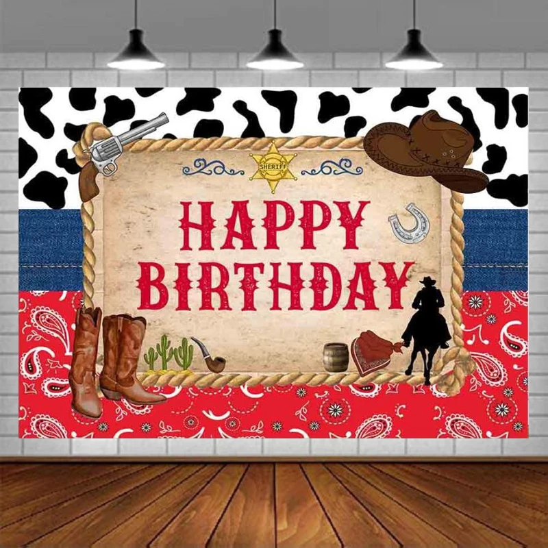 Western Cowboy Photography Fondale Happy Birthday Party Decoration O Kids Cowboy Rodeo Background Banner Poster