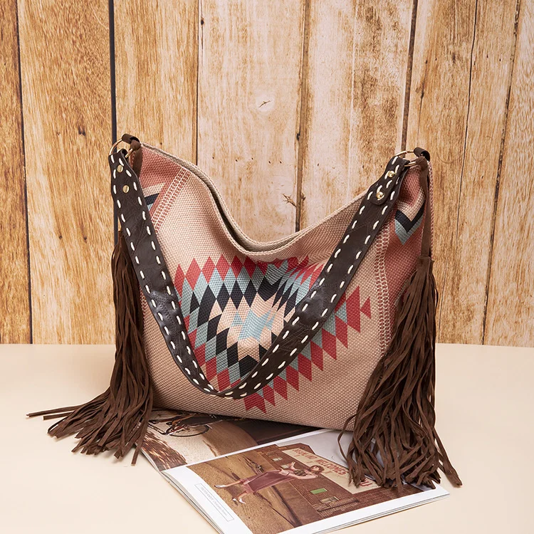 2023 Bohemian Tourism Canvas Diagonal Backpack Handwoven Flowing Silk Cotton Hemp One Shoulder Large Bag For Women
