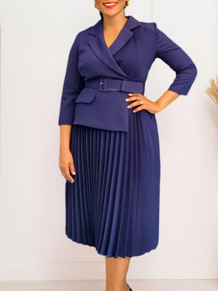 Wmstar Dress Women Wholesale European American Cross Border Clothing Autumn Winter Woman Suit Collar Elegant Pleated Skirt