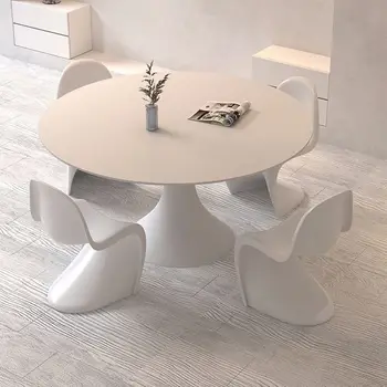 Ardesia, tavolo da pranzo, casa, piccolo appartamento, sala da pranzo, tavolo da pranzo, semplice, moderno, cremoso, rotondo, bianco, con giradischi 1