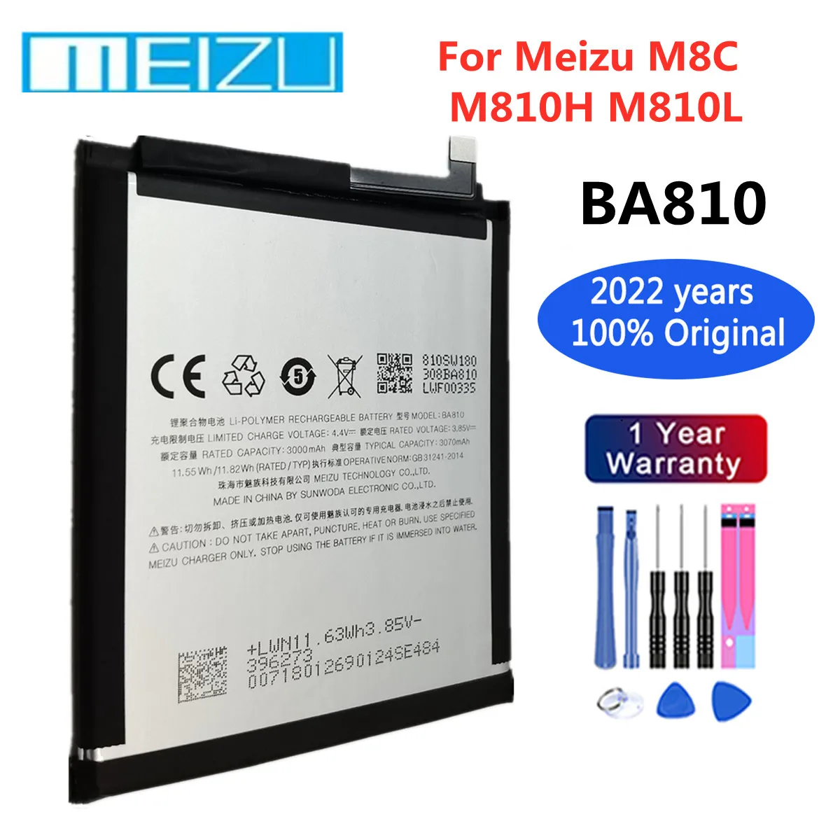 

New 100% Orginal BA810 Battery For Meizu M8C M810L M810H 3070mAh Smart Mobile Phone Replacement Rechargable Batteries Bateria