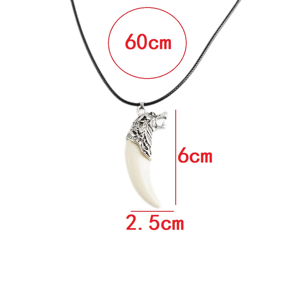 LeeSell Fashion White Wolf Tooth Choker Necklace With Rope Chain Animal Wolf Tooth Amulet Head Pendant Necklace For Men & Boys