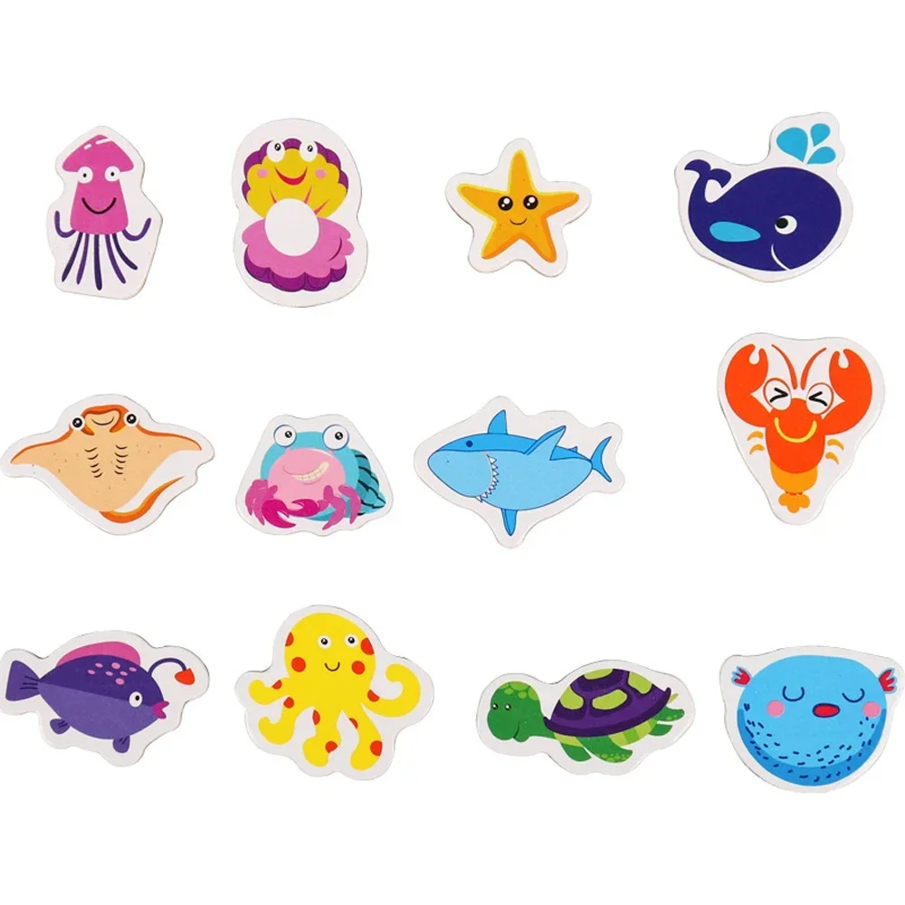 12pcs Wooden Fridge Magnets Animal Fish and Crab 3D Cartoon Sticker Toy for Kids Diy Office Whiteboard Gadget Magnetic Fridge Magnets Magnetic Fridge Stickers