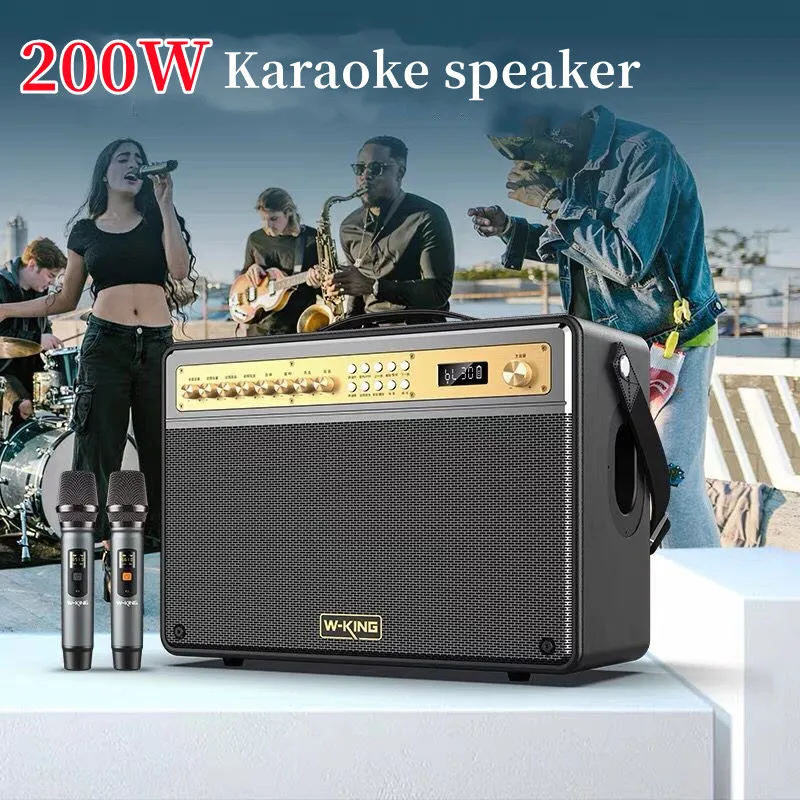W-kingK6Plus 200W 높은 전원 콘센트 블루투스 스피커 홈 시어터 스테레오 무선 서브 우퍼 듀얼 마이크 가라오케 스피커