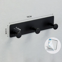 Sleek Wall-Mounted Stainless Steel Coat Rack with Adhesive Hooks for Hats, Towels, and Clothes (Black 3 Hook)
