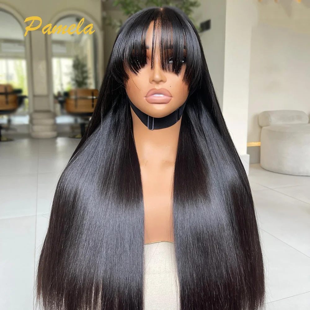 High Density Straight Human Hair Wigs 13X6 Lace Frontal Wig Double Drawn Glueless Wigs Human Hair For Woman With Bangs