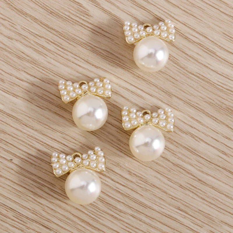 5pcs 12x13mm 여성을 만들기위한 보석에 대 한 귀여운 진주 Bowknot 매력 패션 드롭 귀걸이 펜 던 ??트 목걸이 DIY 팔찌 공예 선물