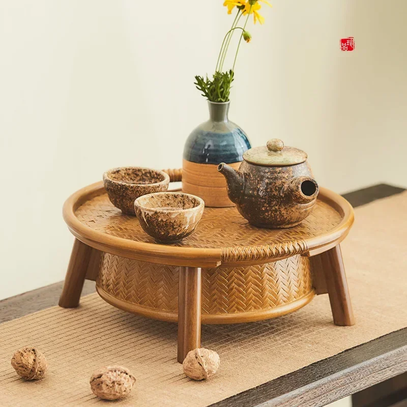 Handmade Bamboo Tea Storage Table, Chinese Style Kung Fu Tea Tray,Household Ceremony Accessories, Bamboo Organizer