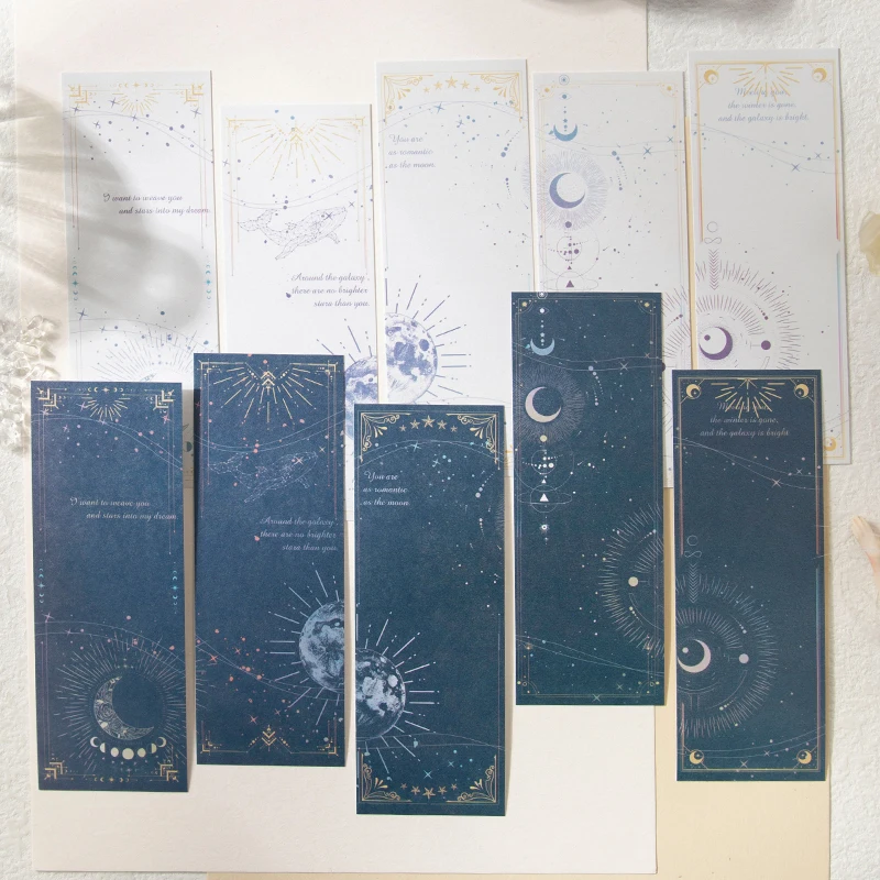 10 Fogli Per Confezione Memo Pad Segnalibri Letterari Creativi Collage Card Moon Phase Whale Plant Hand Account Decoration Note 6 Tipi