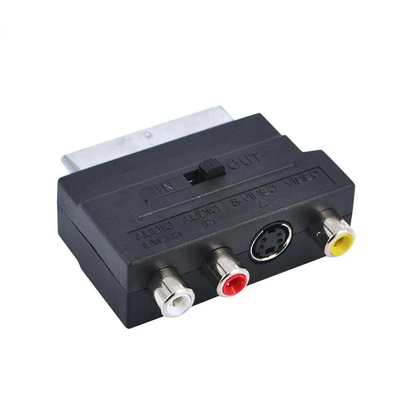 

RGB SCART to Composite 3 RCA SVHS S-Video Phono AV TV Audio Adapter Male to Female Connverter With In/Out Switch