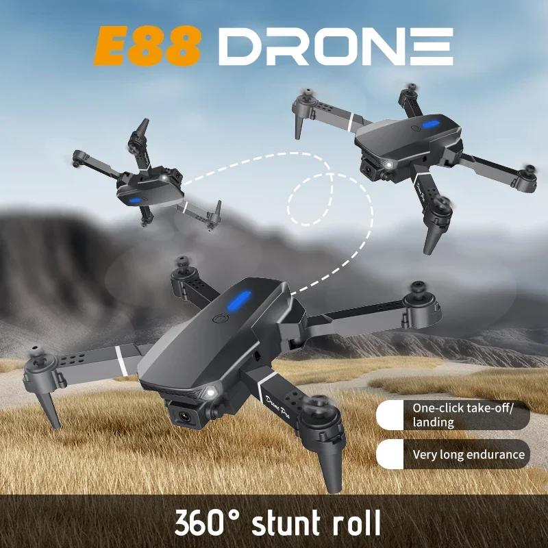 Drone E88 WiFi FPV avec Caméra HD et Retour Automatique - Idéal Débutant dans les mains d'un utilisateur souriant