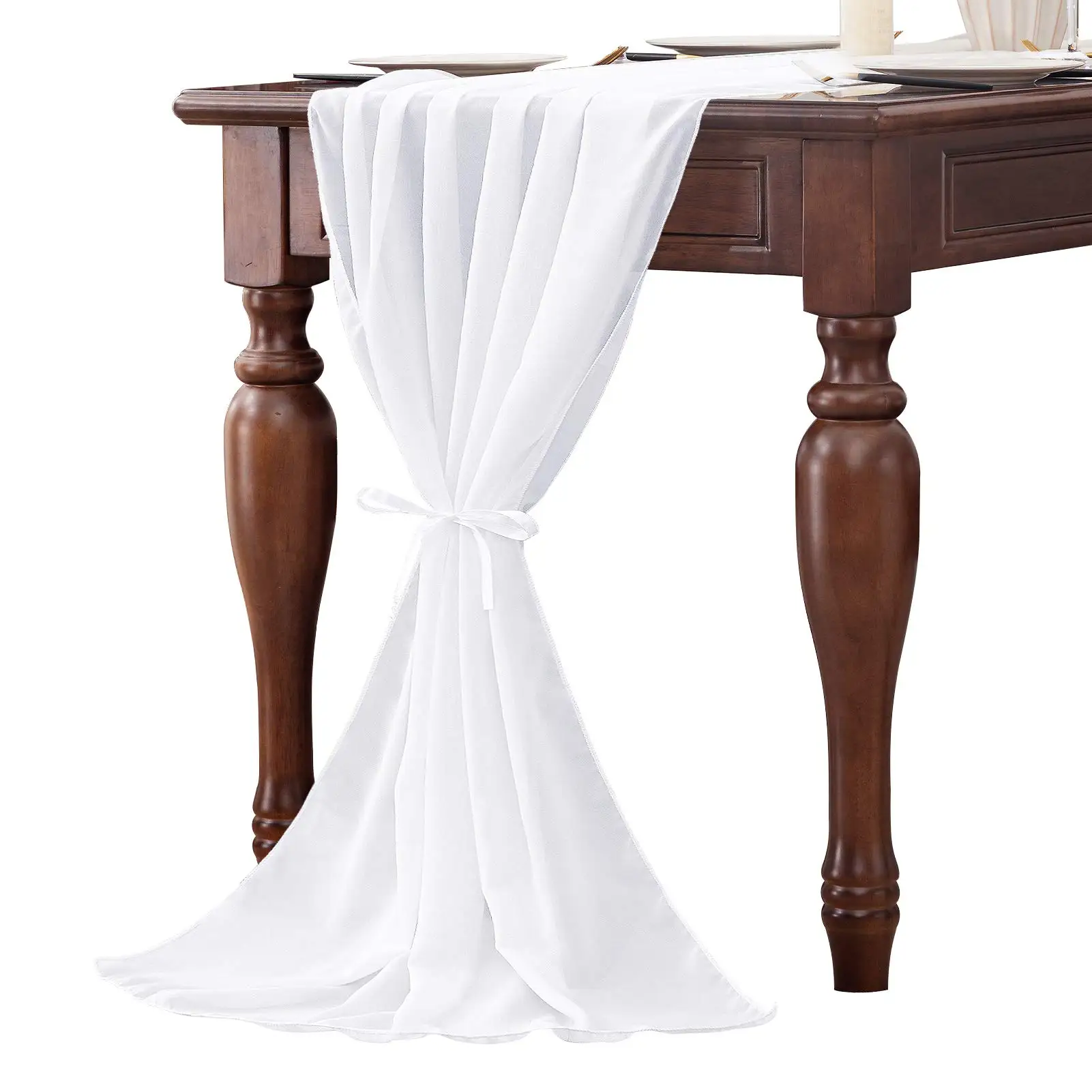 Description Picture 2 of itemWhite Chiffon Table Runner 30X300cm Romantic Wedding Table Runners for Dinding Sheer Bridal Baby Shower Party Table Decorations