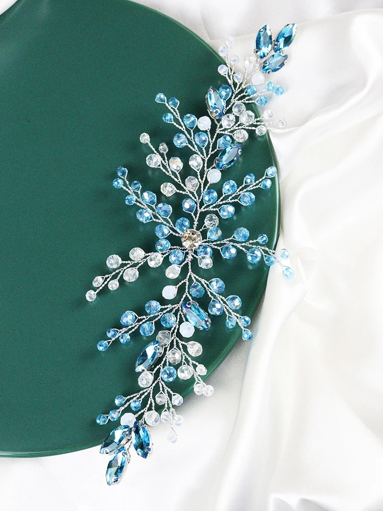 Bridal Hair Accessories Romantic Blue Tiaras Wedding Headband Crystal Rhinestone Women Bridal Hair Accessories Bride Head Jewelry Party Prom Hairpiece