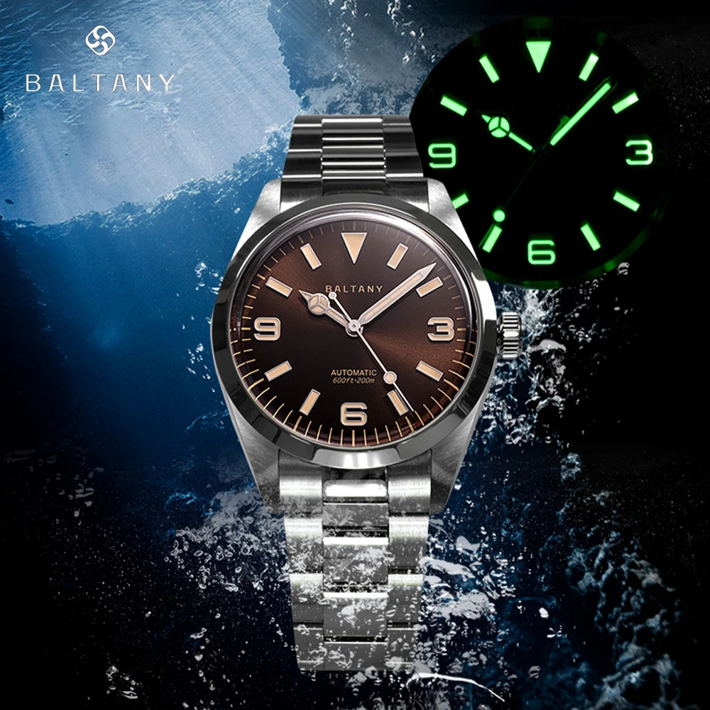 Baltany Vintage Explorer Omage Watches 39Mm Sapphire Crystal 200M Waterproof Applied Hour Markers Retro Ar Man Orologio Meccanico