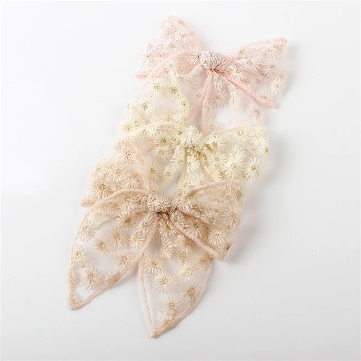 Hair Accessories 3pcs Kids Flower Embroidery Lace Bow Hair Clips Solid Color Elegant Ponytail Decor For Girls hair accessories