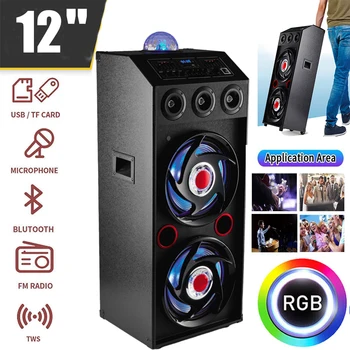 5000W  Portable Bluetooth Party Speaker DJ Karaoke Heavy Bass Rechargeable Sound System  Led Light Dual 12" Subwoffer 1