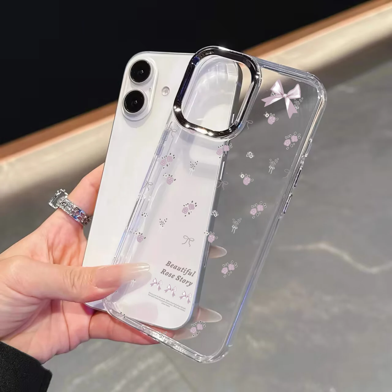 Elegant Cherry Lichee Flower Phone Case with Bow Design - Cute Plating Metal Lens, Clear and Soft