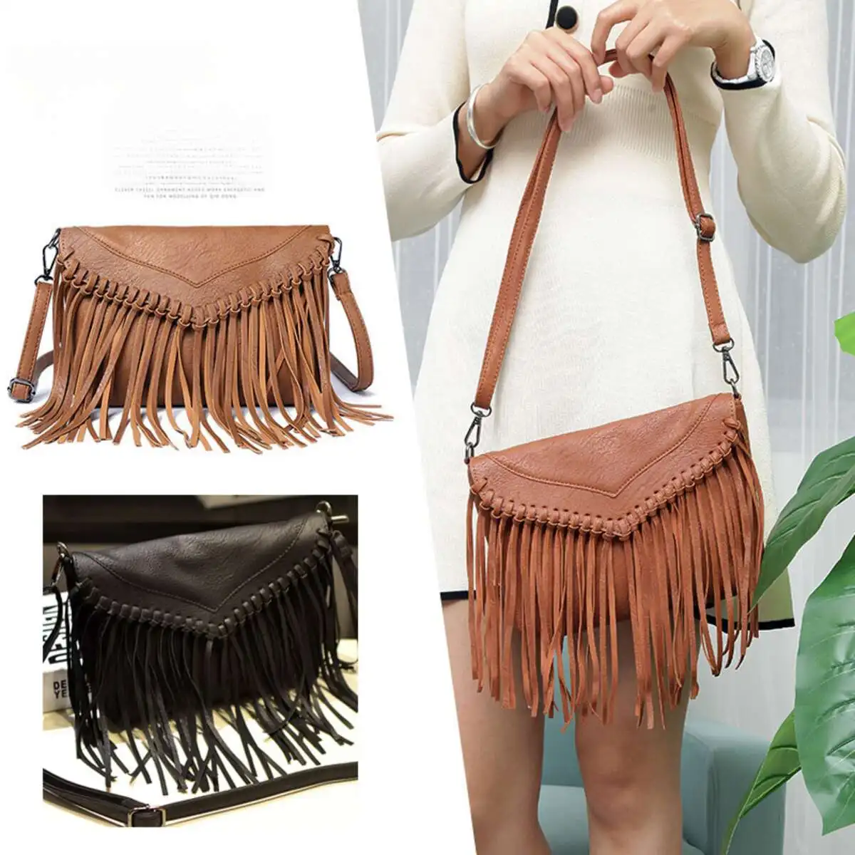Borsa a tracolla da donna alla moda, busta personalizzata, borsa con nappine, borsa a tracolla da donna, borsa sottile da donna_voghion.com
