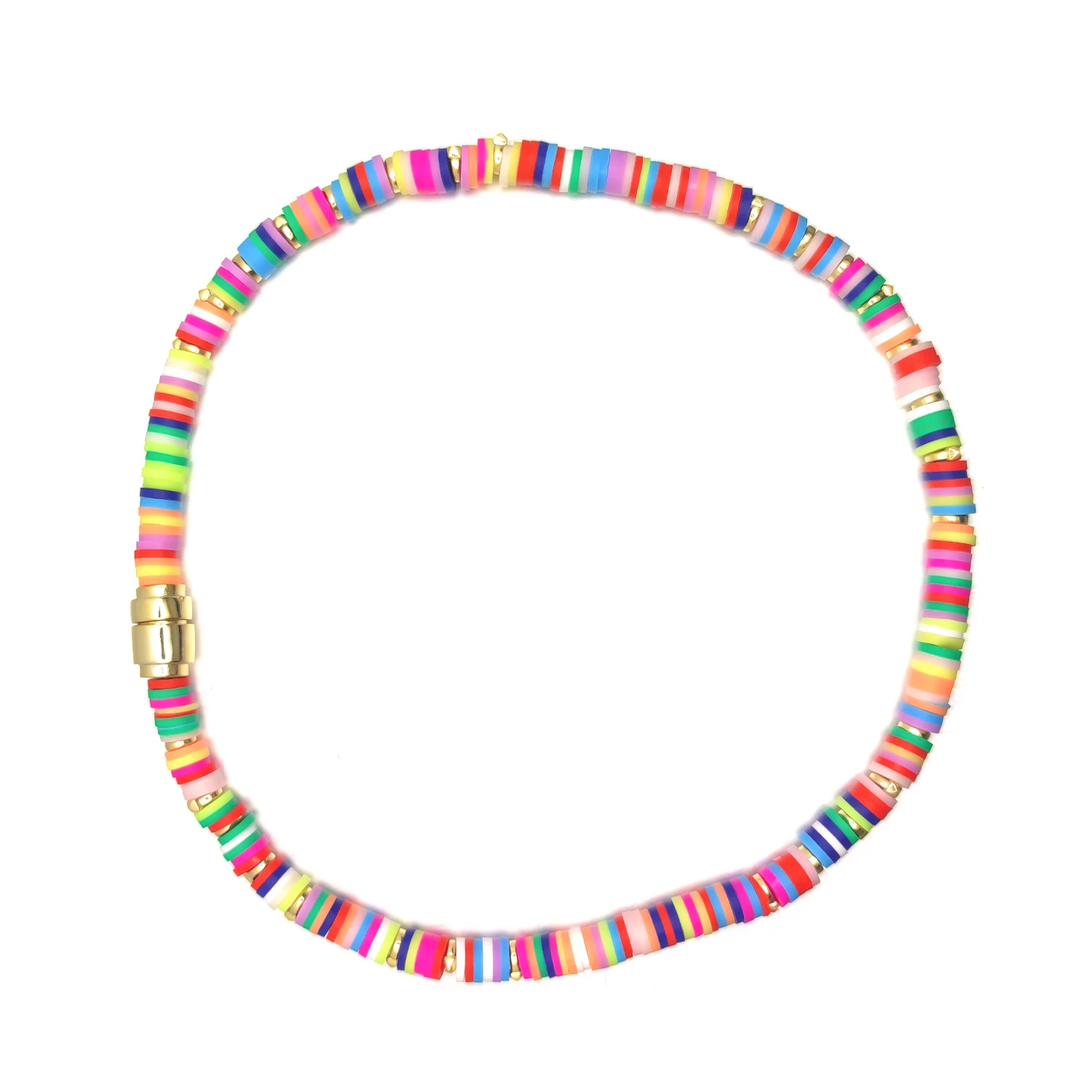 

HESHI Handmade Elastic Thread Colorful Soft Vibrant Polymer Clay Slice Necklace for Women Girls Student Summer Gift