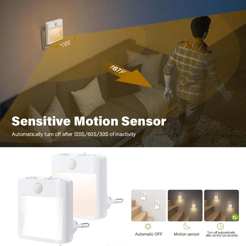 

Smart Motion Sensor LED Night Light EU Plug Dimmable Sleep Lights Body Induction Mini Lamp For Kid'sroom Stairs D3U8