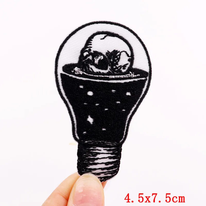 Punk-Schädel-Patch zum Aufbügeln, bestickte Aufnäher für Kleidung, thermoadhäsive Aufnäher auf Kleidung, Flasche, Geister-Patch-Aufkleber – Detail 24