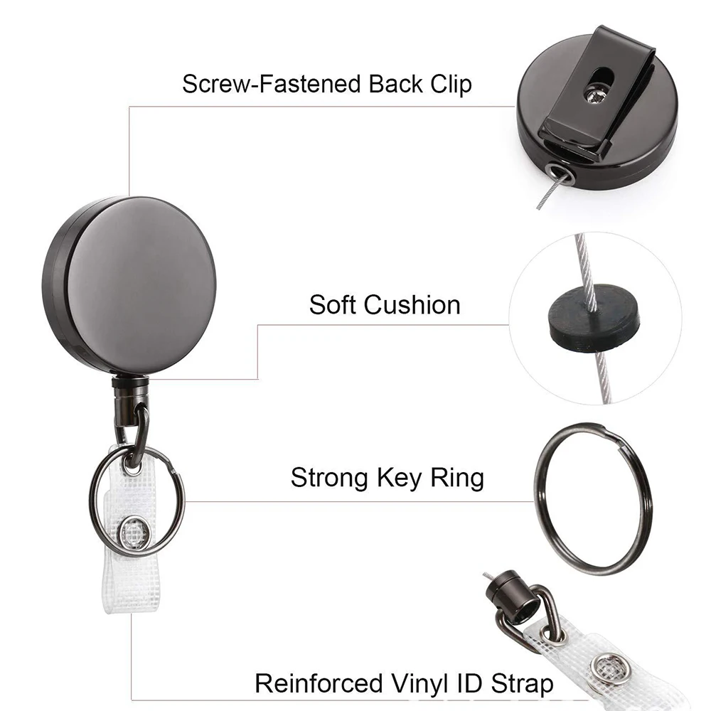 Retractable Key Ring Anti Lost Key Tag Clips Retractable Keyring Metal Wire Keychain Pull Recoil Anti Lost Id Card Holder