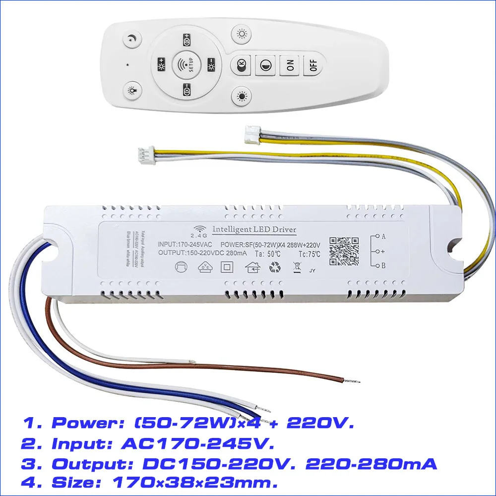 Description Picture 5 of item1Pair 2.4G Intelligent LED Driver Module 40-60Wx4 +220V RF Remote & APP Control Color Dimming and Changeable For Ceiling Lamp