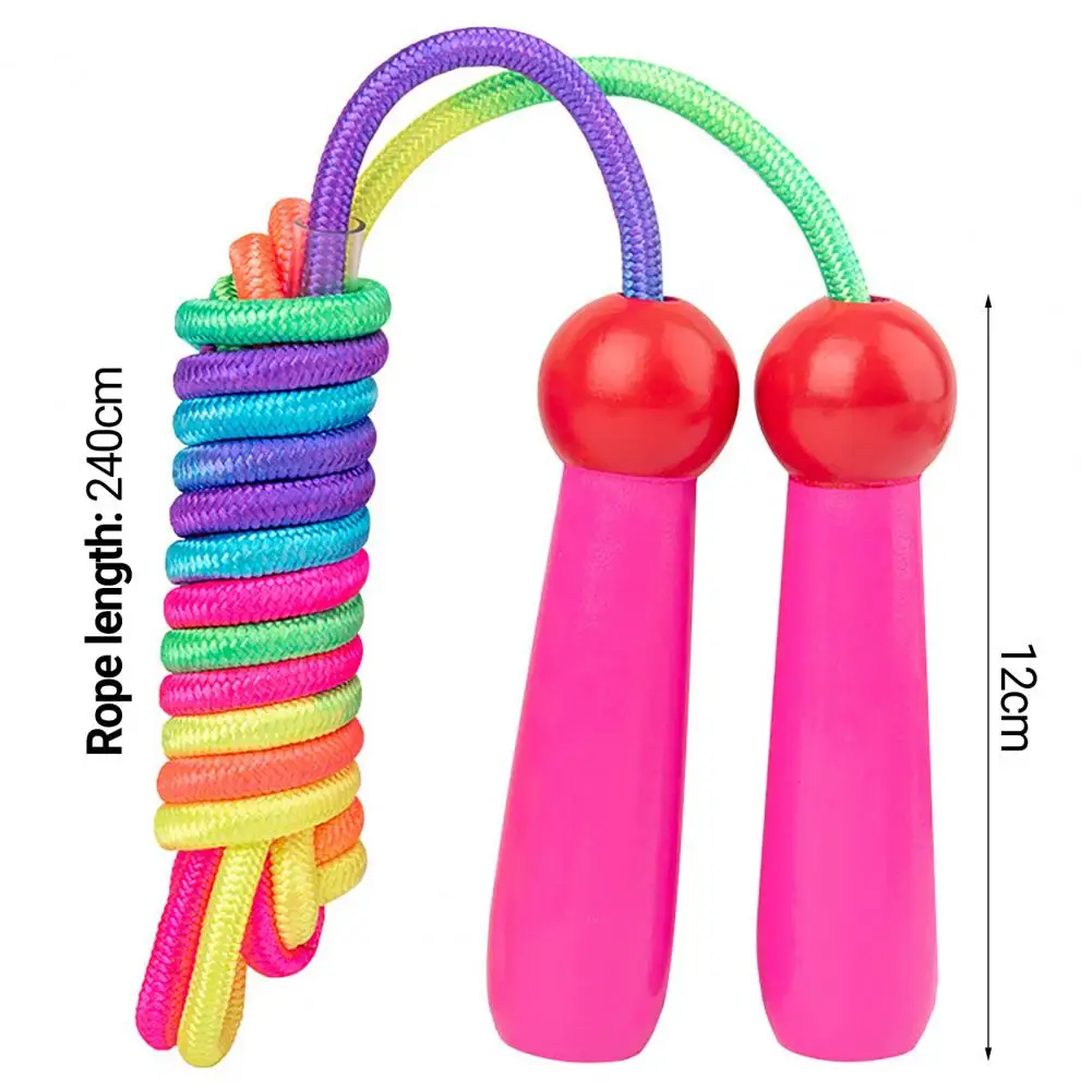 Children Skipping Rope Jump Rope Tangle Free Rapid Speed Jumping Striped Wooden Handle Adjustable Length Jump