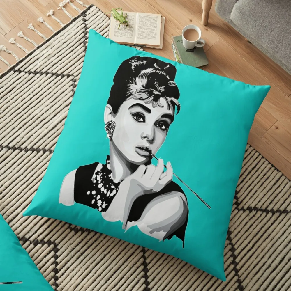 Audrey Hepburn Hepburn black and white Floor Pillow Sofa Cushion Cover