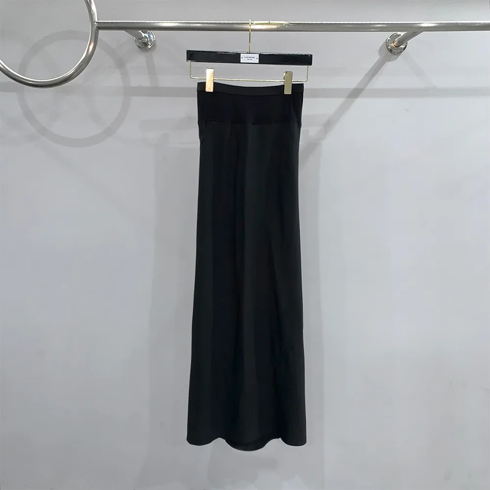 

23ss High Street Rick Women Half-body Skirts Black Silk Patchwork Long Dress Ro Owens Stretchy Slim Hip Skirt