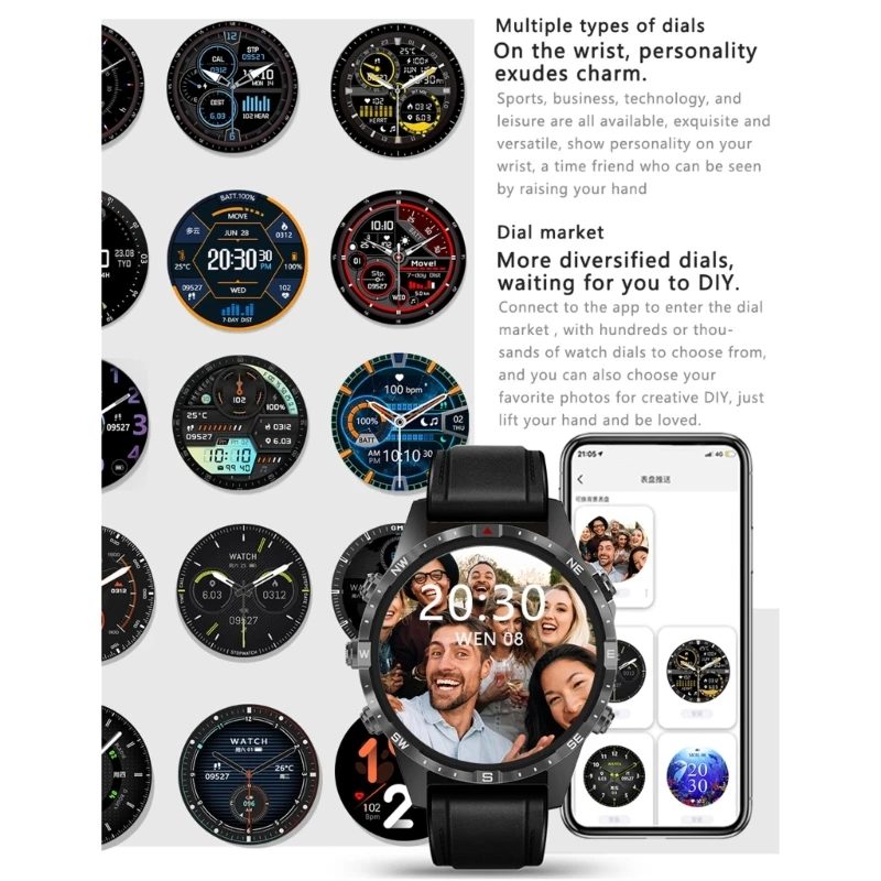 

Smartwatch Heart Rate Blood Monitor Fitness Sport Watch with Message Notification Voice Assistant H7EC