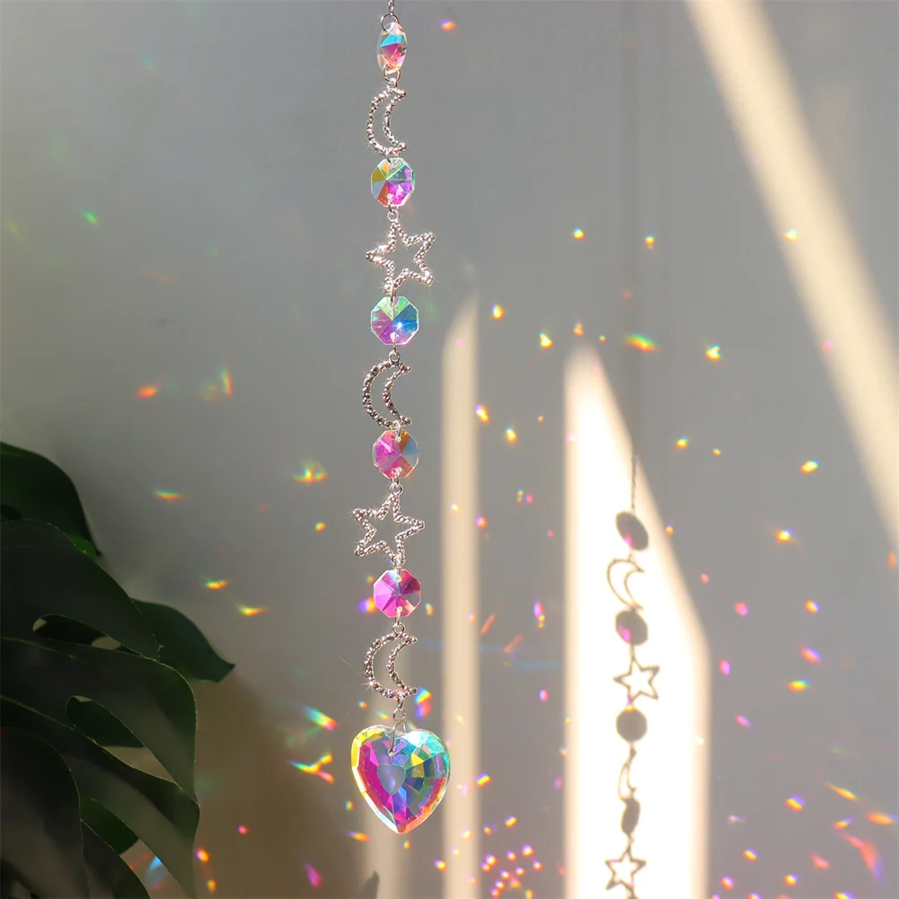 Suncatcher Crystal Pendant Window Prism Wind Chimes Star Moon Heart Metal Hanging Prism Hanging Light Catcher Home Garden Decor