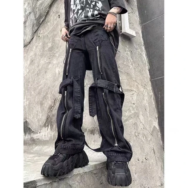 Baggy Streetwear Womens Black Goth Y2K Pants With Grunge Aesthetic